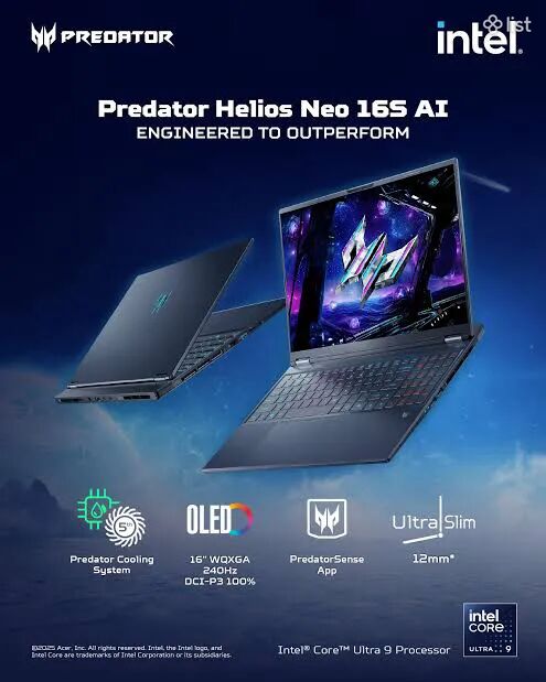 Acer Predator 16S AI, Ultra 9, 32 GB RAM, 5070 TI