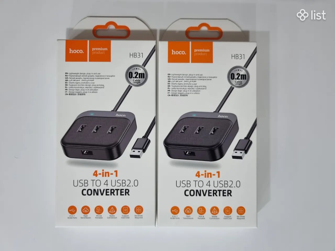 Usb ից 4 usb hub մտնող ադապտոր hoco hb31 usb to 4 usb 2.0 converter որակով hub 4-ports սարքող adapter