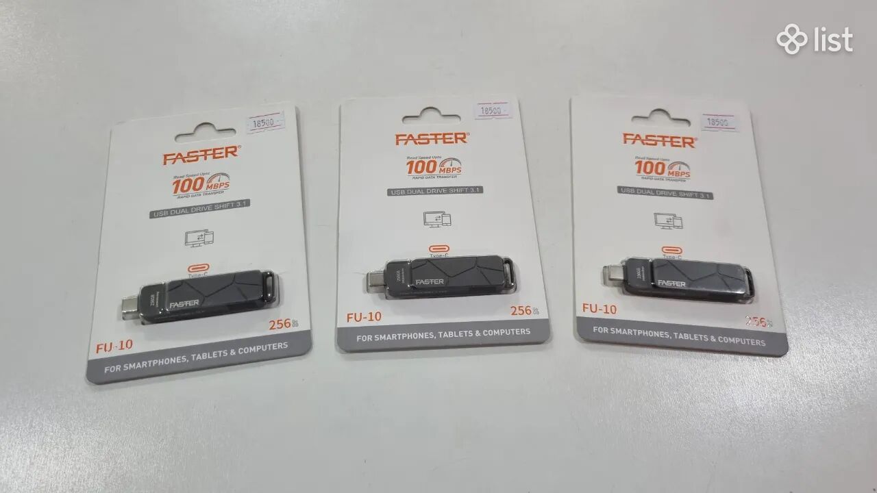 Ֆլեշկա 256gb Faster usb 3.1 նաև typec բնիկ otg 2 in 1 fu-10 rapid data transfer 100mbps dual drive shift 3.1