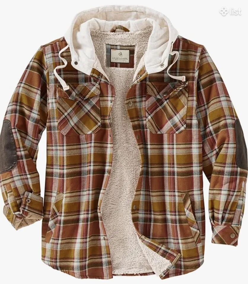 LEGENDARY Hooded Plaid Flannel Shirt Jacket, Рубашка-куртка из клетчатой фланели с капюшоном