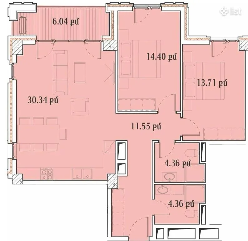 3 room apartment in a new building on Leonid Azgaldyan Street in the center, 85 sq.m., 2 bathrooms